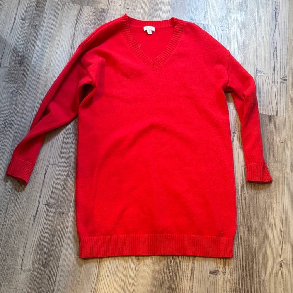 V-Neck Red Sweater Dress